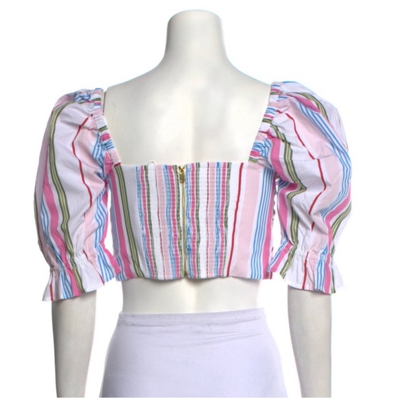 NWT HILL HOUSE | The Isabella Top Rainbow Stripe Puff Sleeve Tie Front Top Sz M - Picture 4 of 4